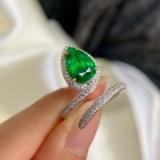 14k Gold 2.42 Ctw Vivid Green Natural Emerald & Diamond Ring