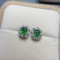 14k Gold 1.00 Ct Vivid Green Natural Tsavorite & Sapphire Earrings