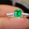 14k Gold 0.51 Ctw Vivid Green Natural Emerald & Diamond Ring