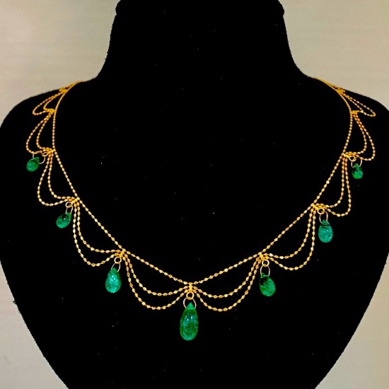 14k Gold 4.5 Ct Natural Emerald Necklace