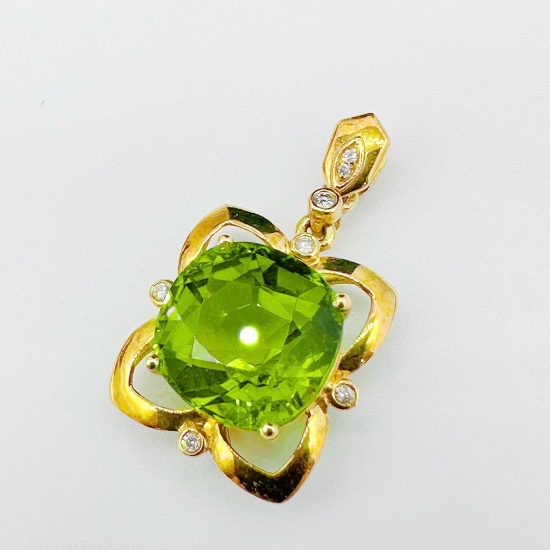 14k Gold 4.50 Ct Natural Tourmaline & Diamond Pendant( Without Chain )