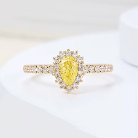 14k Gold 0.67 Ctw Natural Yellow Diamond & Diamond Ring