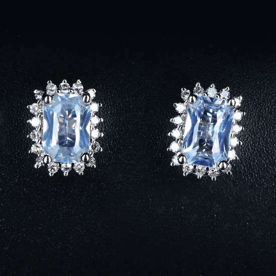 14k Gold 1.38 Ctw Natural Aquamarine & Sapphire Earrings