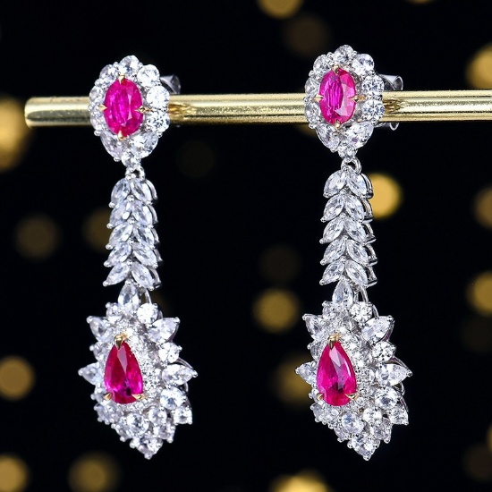14k Gold 5.17 Ctw Natural Ruby & Sapphire Earrings