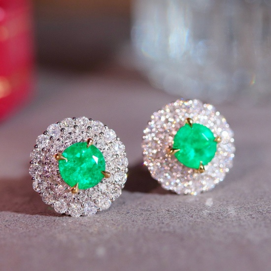 14k Gold 1.25 Ctw Natural Emerald & Diamond Earrings