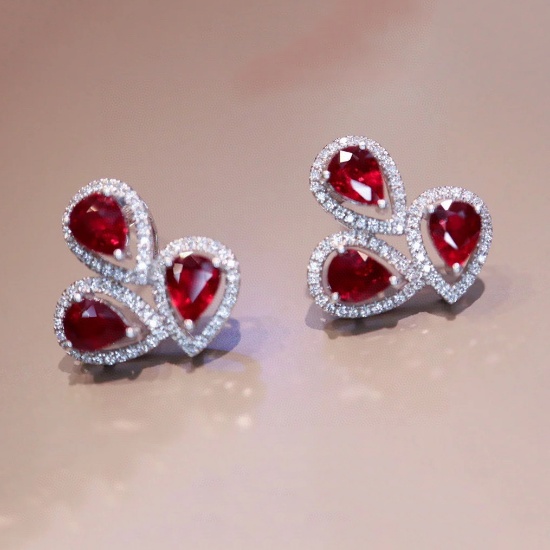 14k Gold 1.32 Ctw Natural Ruby & Diamond Earrings