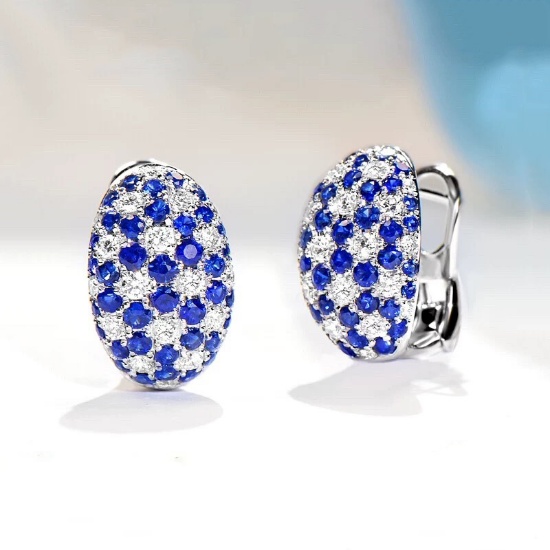 14k Gold 3.00 Ctw Natural Sapphire & Diamond Earrings