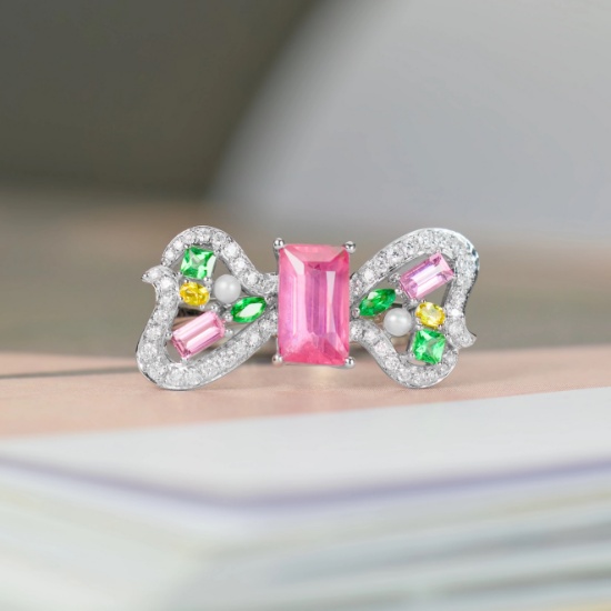 14k Gold 1.49 Ct Natural Padparadscha Sapphire & Diamond & Sapphire & Tsavorite & Pearl Ring