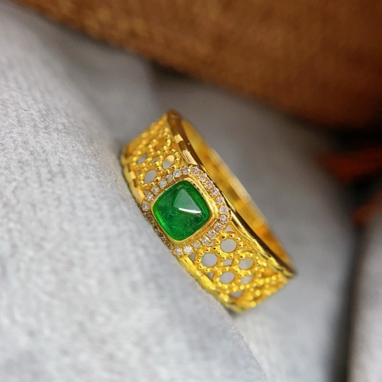 14k Gold 0.45 Ct Natural Emerald & Diamond Ring
