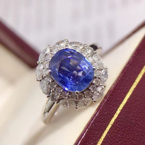 14k Gold 2.95 Ctw Natural Sapphire & Diamond Ring