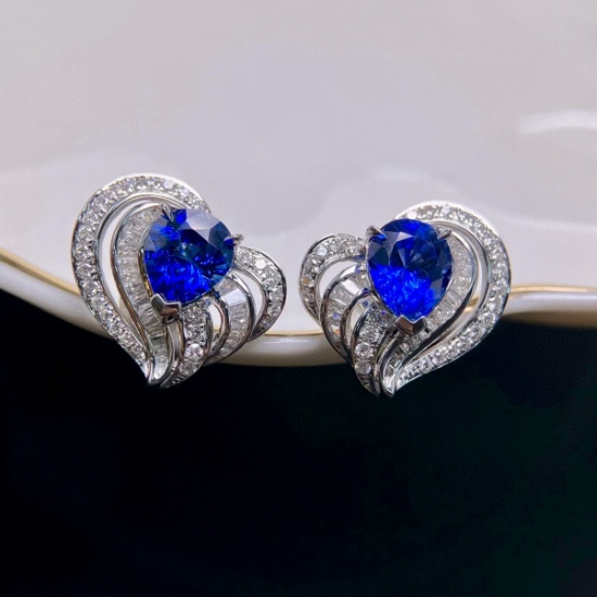 14k Gold 2.70 Ctw Natural Sapphire & Diamond Earrings