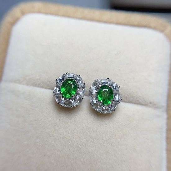 14k Gold 1.00 Ct Vivid Green Natural Tsavorite & Sapphire Earrings