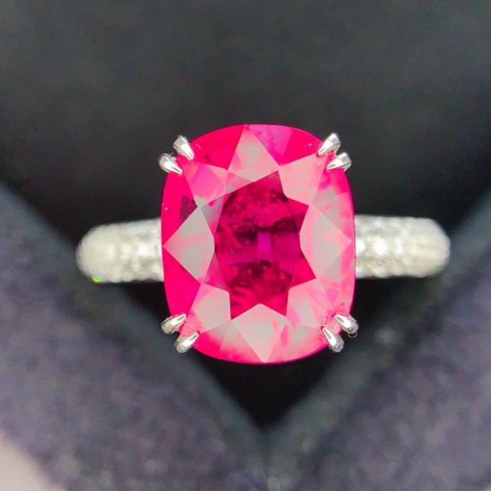 14k Gold 4.47 Ctw Natural Tourmaline & Diamond Ring