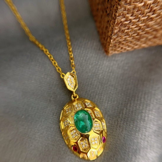14k Gold 1.00 Ct Natural Emerald & Diamond & Ruby Pendant( Without Chain )