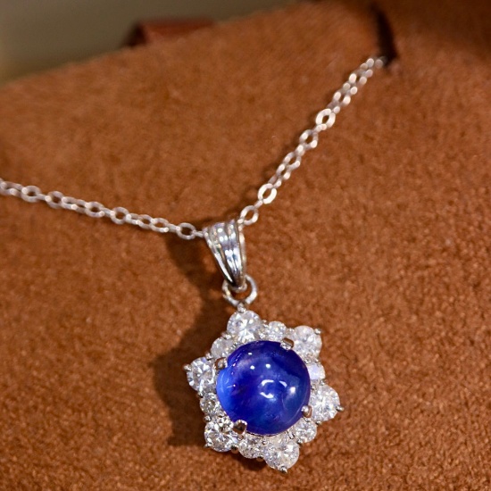 14k Gold 2.93 Ctw Natural Sapphire & Diamond Pendant( Without Chain )
