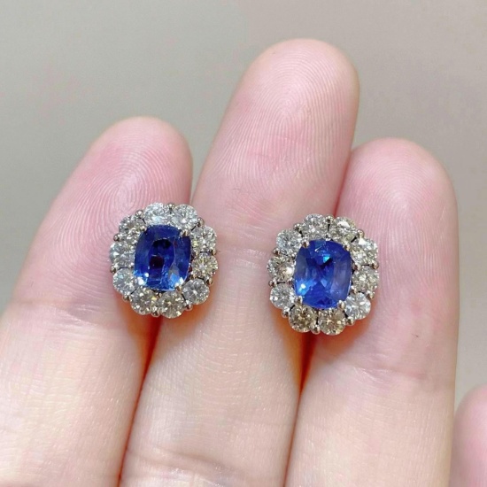 14k Gold 3.11 Ctw Natural Sapphire & Diamond Earrings