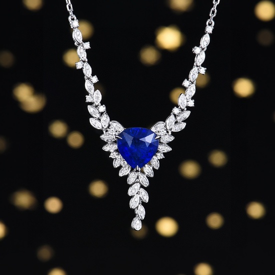 14k Gold 2.72 Ctw Natural Sapphire & Diamond Necklace