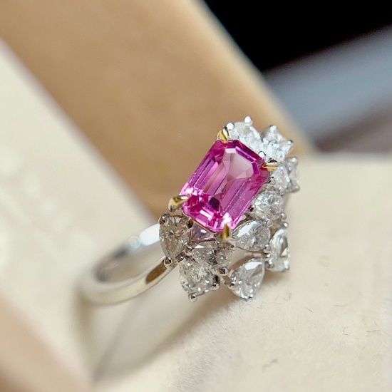 14k Gold 1.00 Ct Natural Padparadscha Sapphire & Diamond Ring