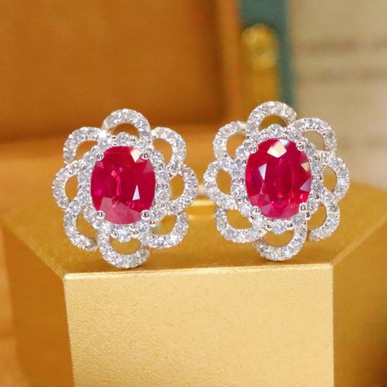 14k Gold 1.66 Ctw Natural Ruby & Diamond Earrings
