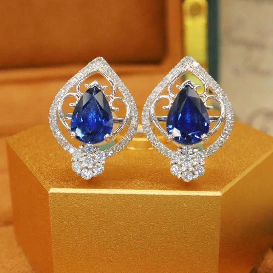 14k Gold 2.23 Ctw Natural Sapphire & Diamond Earrings
