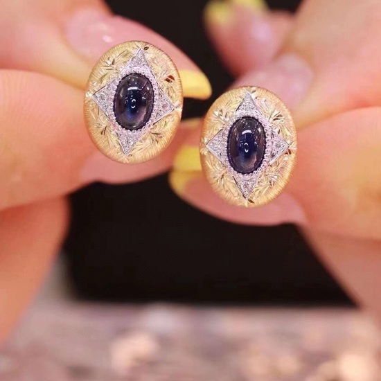 14k Gold 1.39 Ctw Natural Sapphire & Diamond Earrings