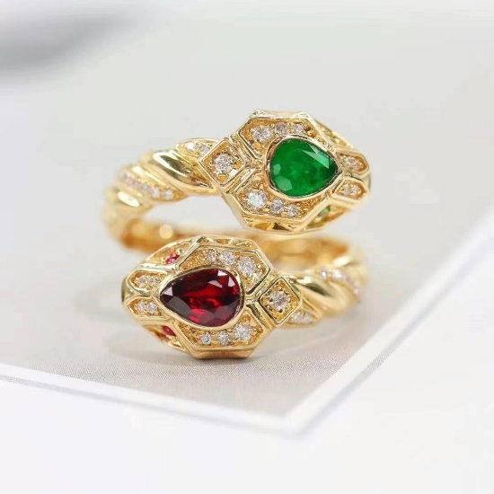14k Gold 0.84 Ctw Natural Emerald & Ruby & Diamond Ring