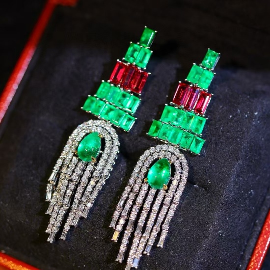 14k Gold 3.01 Ctw Natural Emerald & Diamond Earrings