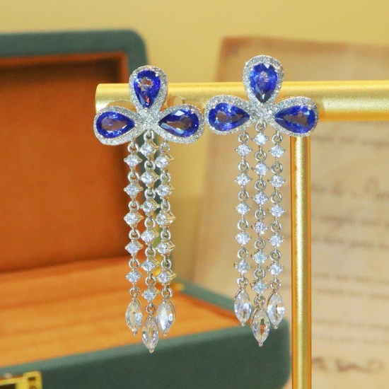 14k Gold 3.36 Ctw Natural Sapphire & Diamond Earrings