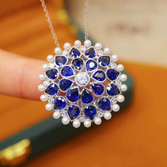 14k Gold 5.80 Ctw Natural Sapphire & Diamond Brooch/pendant( Without Chain )