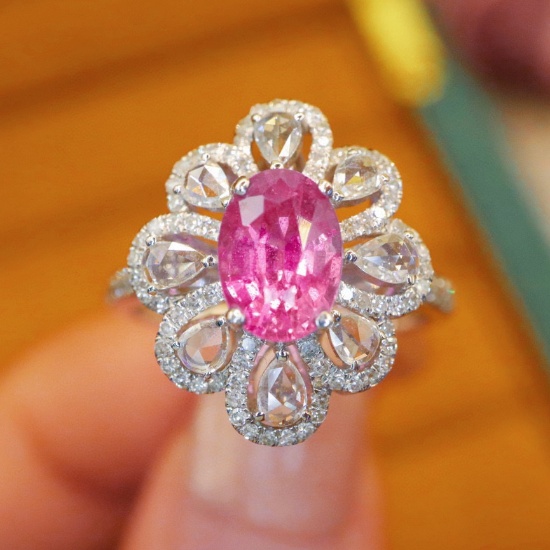 14k Gold 2.16 Ctw Natural Padparadscha Sapphire & Diamond Ring/pendant( Without Chain )