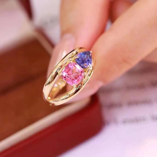 14k Gold 2.0 Ct Natural Tourmaline & Sapphire Ring
