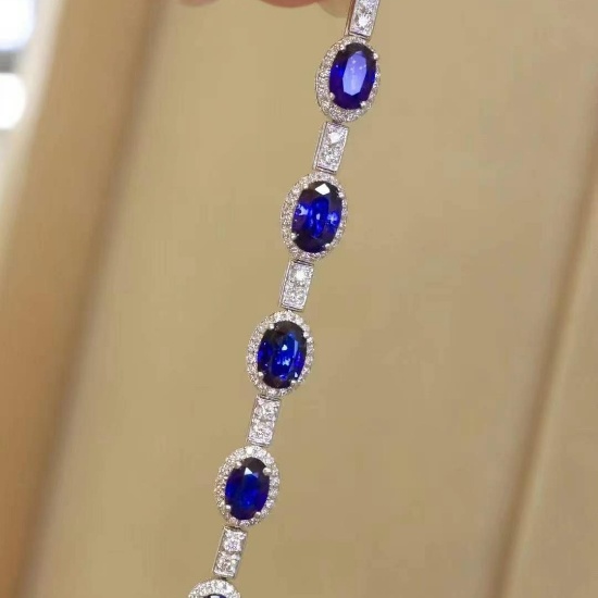 14k Gold 4.69 Ctw Natural Sapphire & Diamond Bracelet