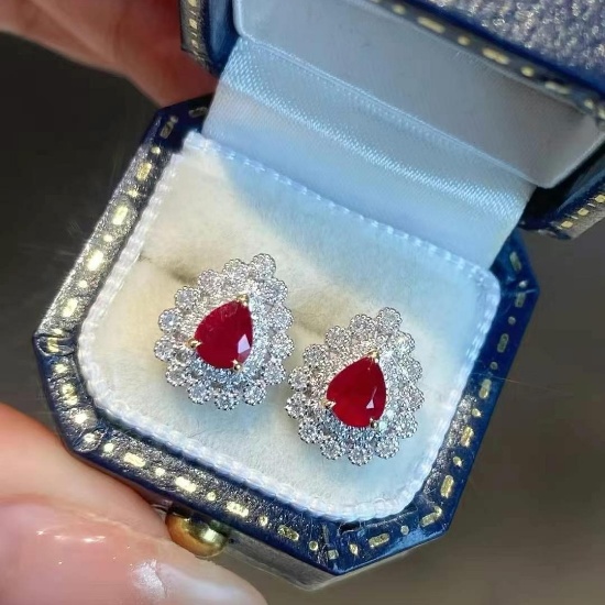 14k Gold 1.2 Ctw Natural Ruby & Diamond Earrings