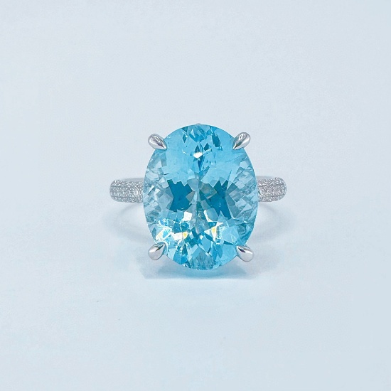 14k Gold 6.11 Ctw Natural Aquamarine & Diamond Ring