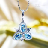14k Gold 0.74 Ctw Natural Aquamarine & Diamond Pendant( Without Chain )