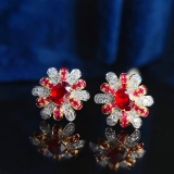 14k Gold 0.65 Ctw Natural Ruby & Diamond Earrings