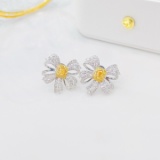 14k Gold 1.24 Ctw Natural Yellow Diamond & Diamond Earrings