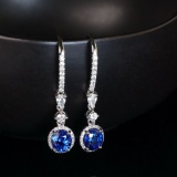 14k Gold 3.06 Ctw Natural Sapphire & Diamond Earrings