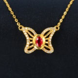 14k Gold 0.27 Ctw Natural Ruby & Diamond Necklace