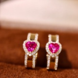 14k Gold 1.01 Ctw Natural Ruby & Diamond Earrings