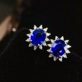14k Gold 1.60 Ctw Natural Sapphire & Diamond Earrings