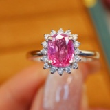 14k Gold 1.44 Ctw Natural Padparadscha Sapphire & Diamond Ring