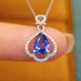 14k Gold 1.21 Ctw Natural Sapphire & Diamond Pendant( Without Chain )