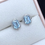 14k Gold 1.55 Ct Natural Aquamarine & Diamond Earrings