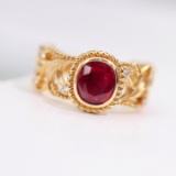 14k Gold 1.06 Ctw Natural Ruby & Diamond Ring