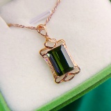 14k Gold 5.45 Ctw Natural Tourmaline & Diamond Pendant( Without Chain )