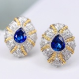 14k Gold 2.08 Ctw Natural Sapphire & Diamond Earrings