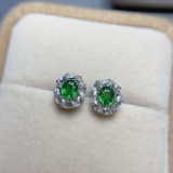 14k Gold 1.00 Ct Vivid Green Natural Tsavorite & Sapphire Earrings