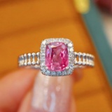 14k Gold 1.13 Ctw Natural Padparadscha Sapphire & Diamond Ring