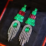 14k Gold 3.01 Ctw Natural Emerald & Diamond Earrings